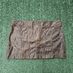 Forever 21 Size LARGE Dark Brown Faux Leather Mini Skirt High Waist Front Zip